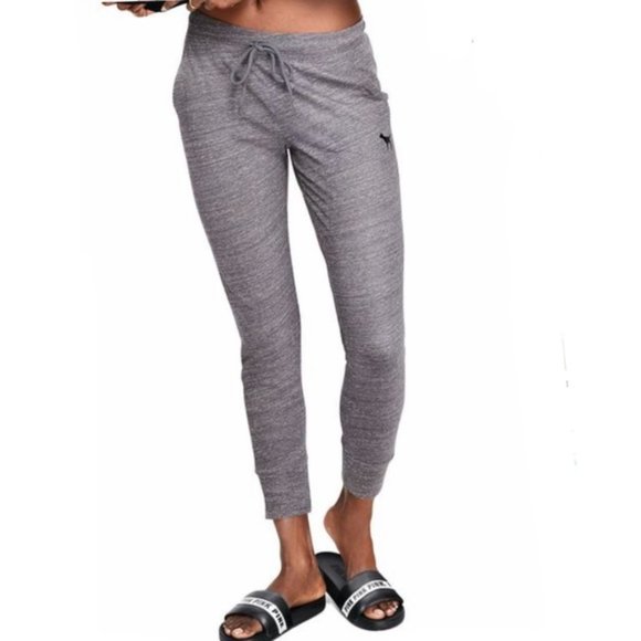 PINK Victoria's Secret Pants - VS Pink Love Pink Grey Drawstring Sweatpants